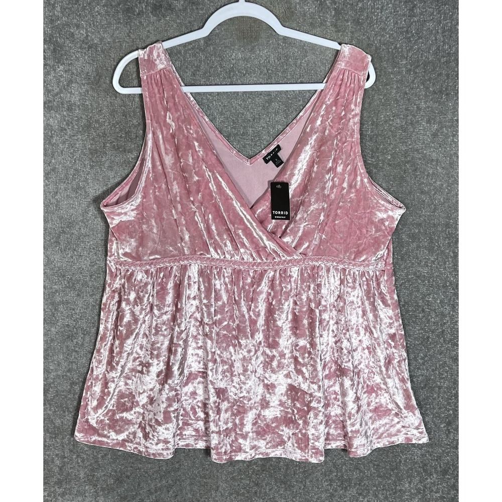 Torrid Crushed Velvet Surplice Babydoll Top Womens Sz 3X Pink Sleeveless New